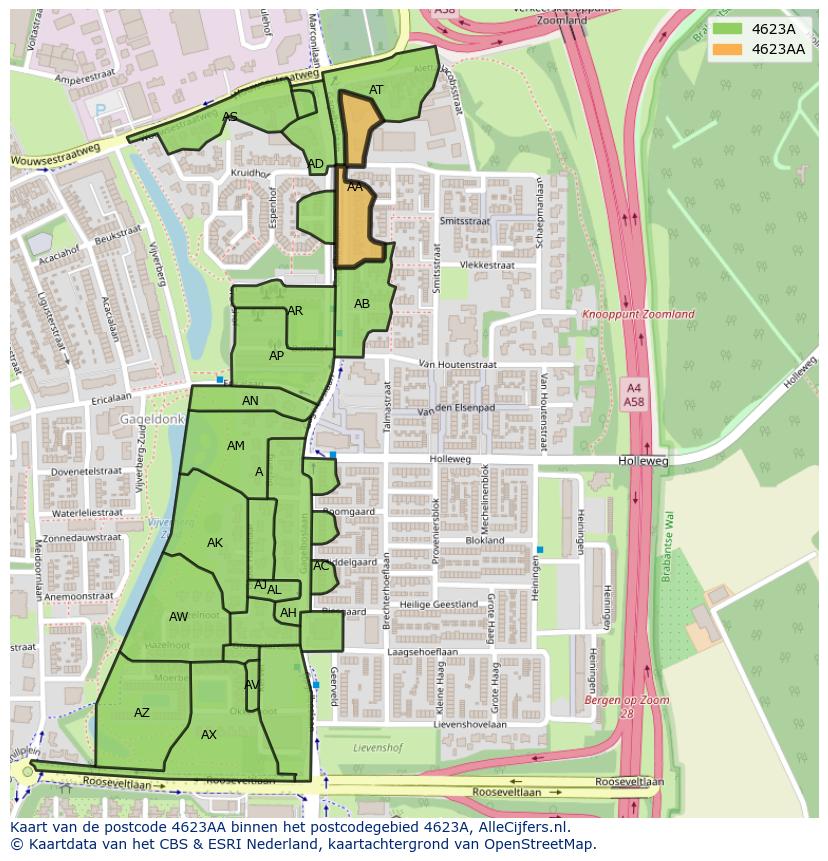 Afbeelding van het postcodegebied 4623 AA op de kaart.