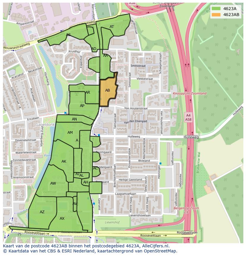 Afbeelding van het postcodegebied 4623 AB op de kaart.