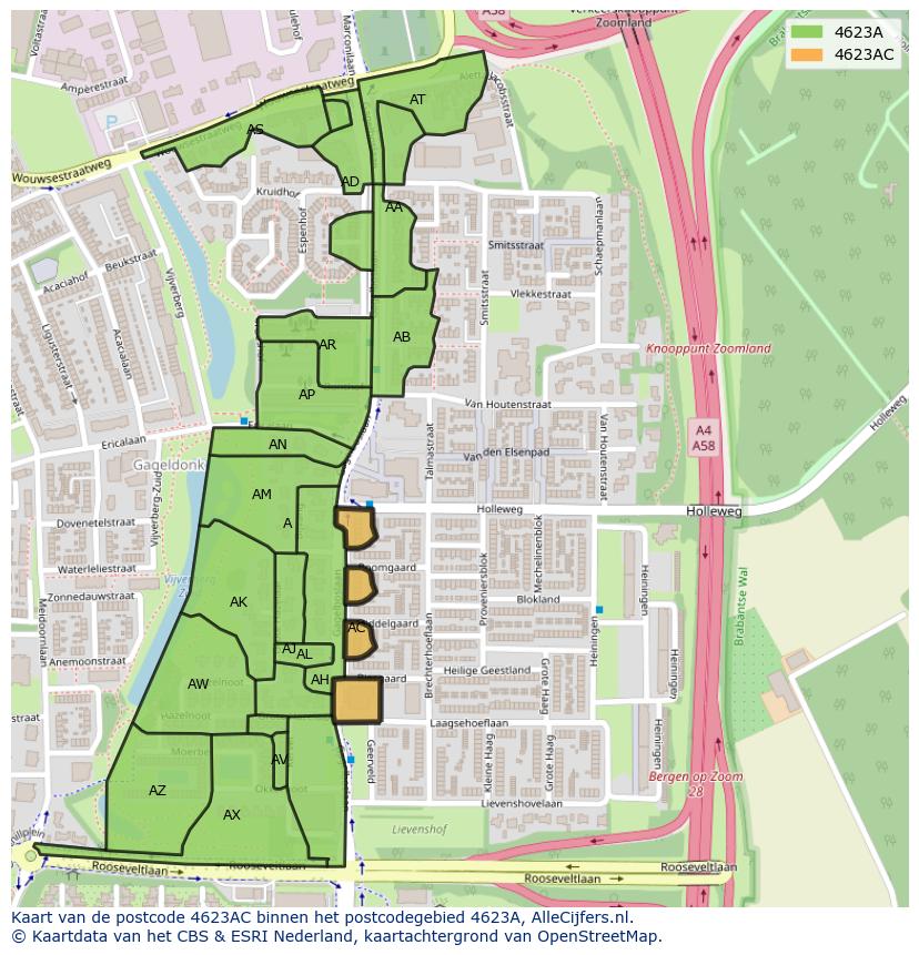 Afbeelding van het postcodegebied 4623 AC op de kaart.