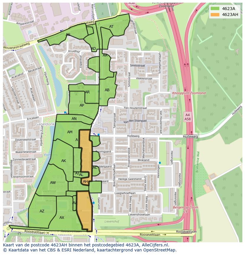 Afbeelding van het postcodegebied 4623 AH op de kaart.