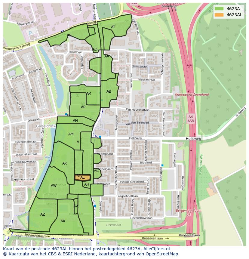 Afbeelding van het postcodegebied 4623 AL op de kaart.