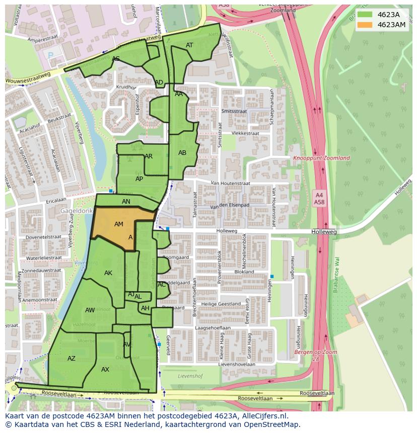 Afbeelding van het postcodegebied 4623 AM op de kaart.