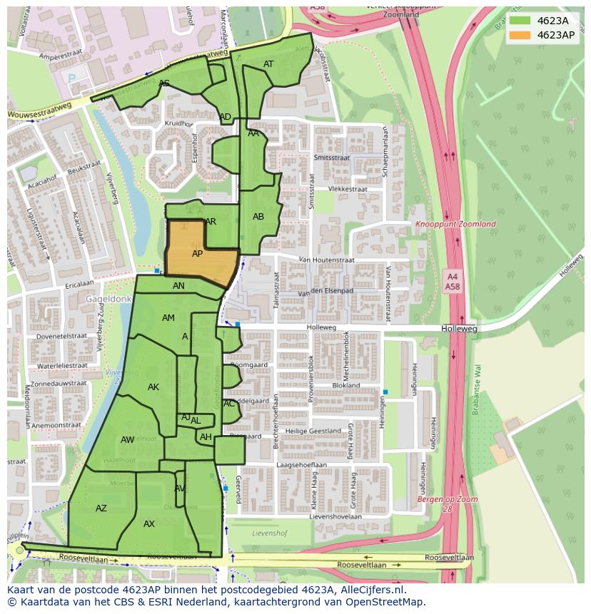 Afbeelding van het postcodegebied 4623 AP op de kaart.