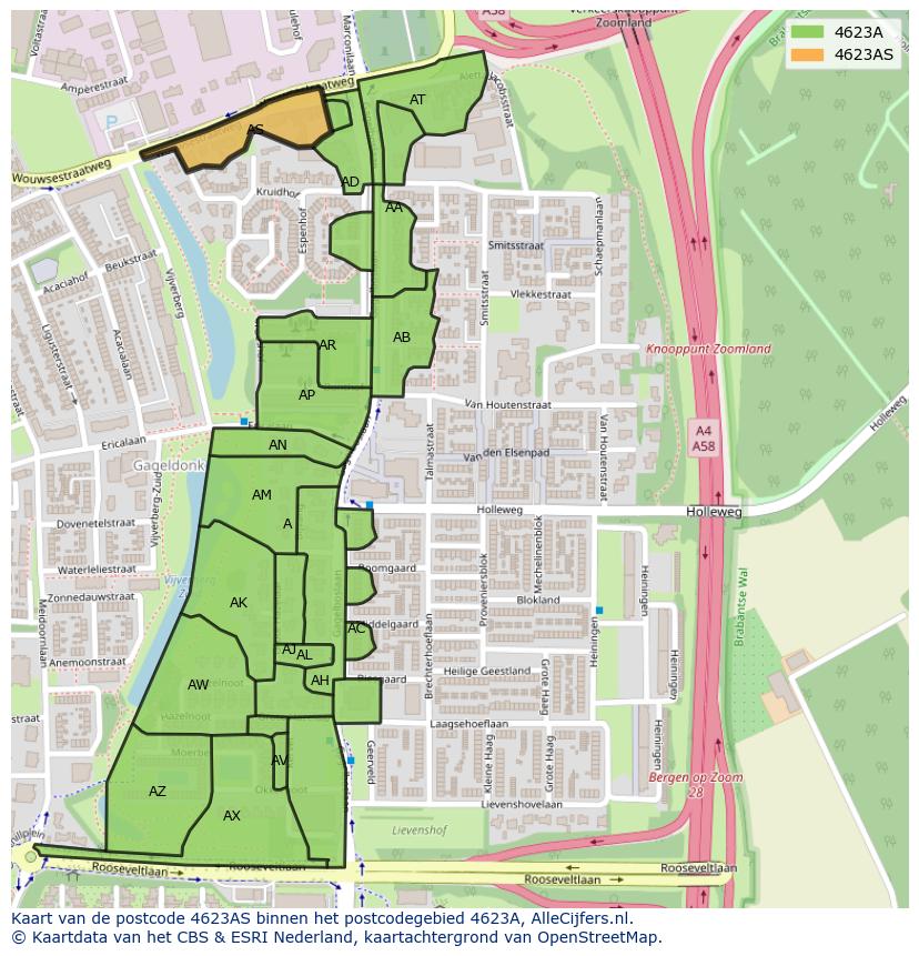 Afbeelding van het postcodegebied 4623 AS op de kaart.