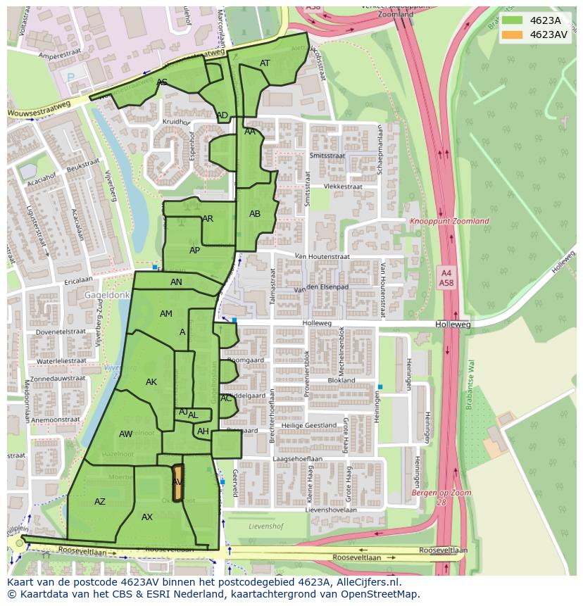 Afbeelding van het postcodegebied 4623 AV op de kaart.