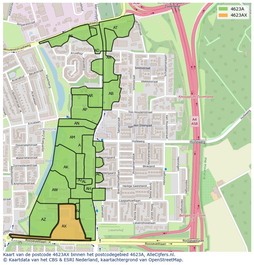 Afbeelding van het postcodegebied 4623 AX op de kaart.