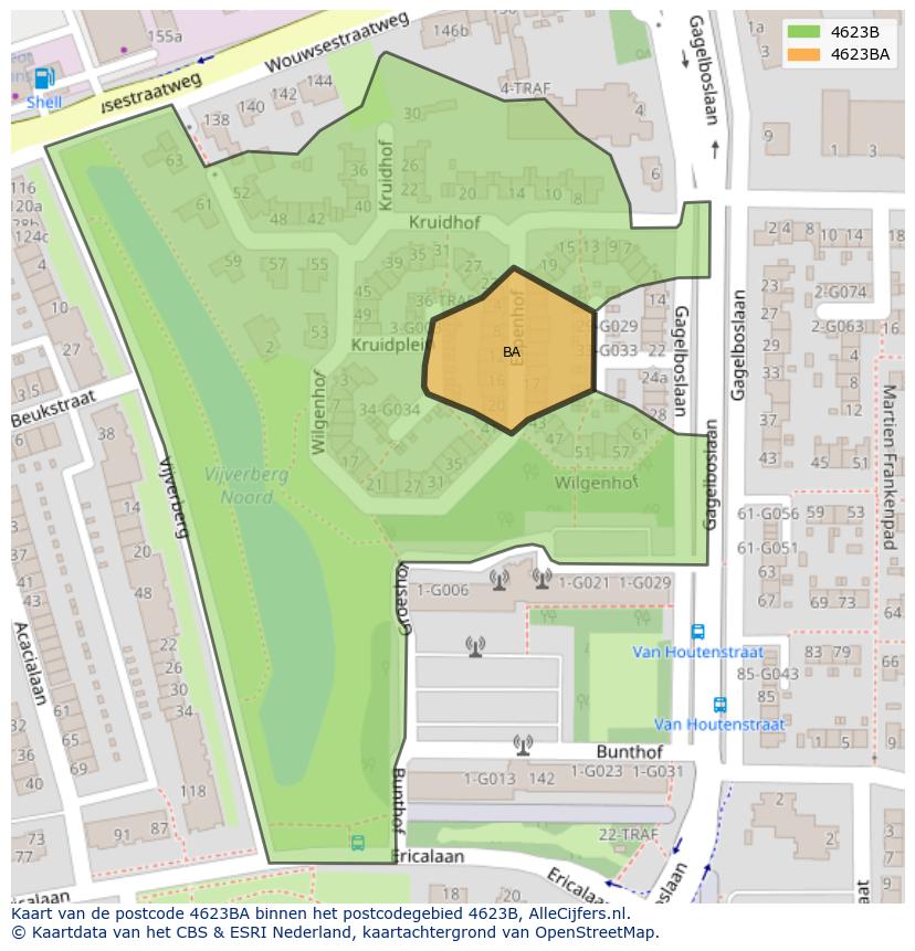 Afbeelding van het postcodegebied 4623 BA op de kaart.