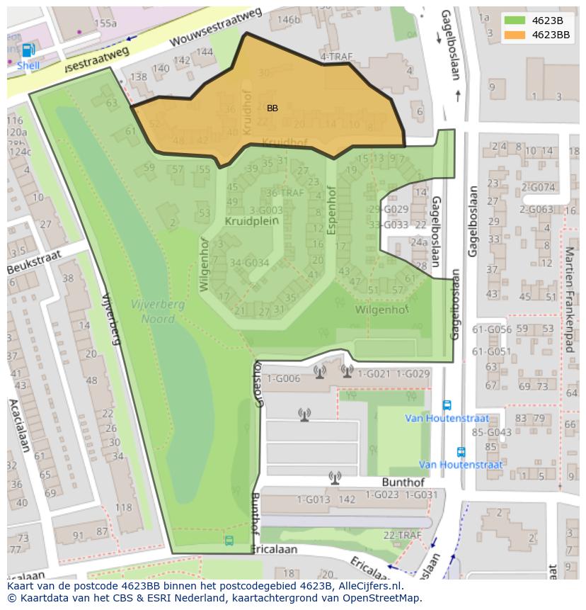 Afbeelding van het postcodegebied 4623 BB op de kaart.