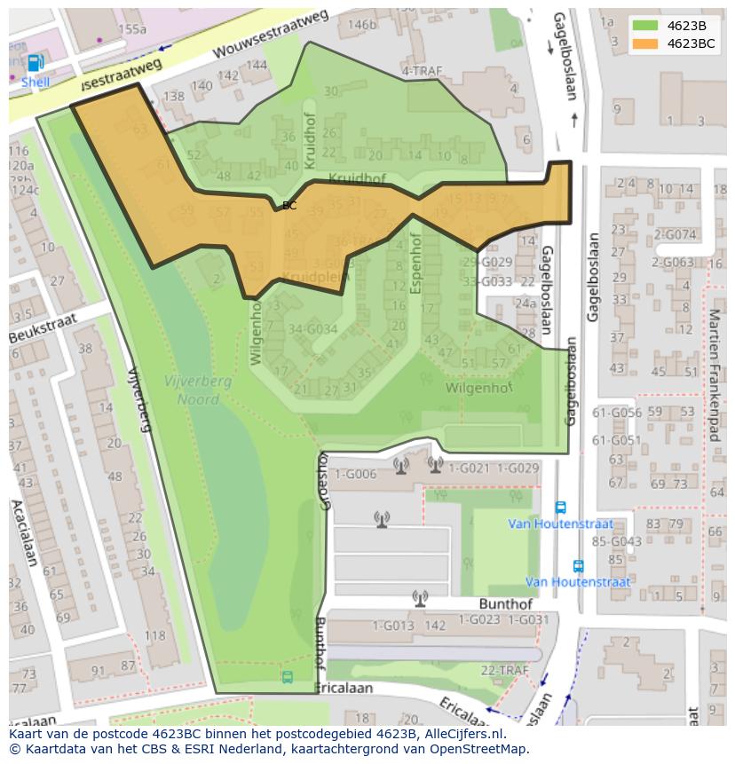 Afbeelding van het postcodegebied 4623 BC op de kaart.