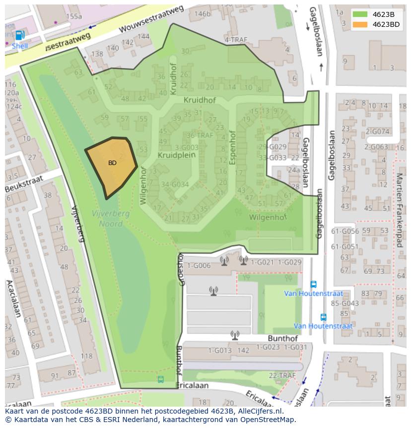 Afbeelding van het postcodegebied 4623 BD op de kaart.