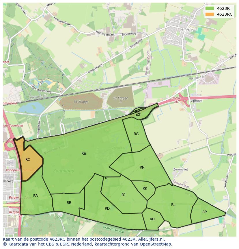 Afbeelding van het postcodegebied 4623 RC op de kaart.
