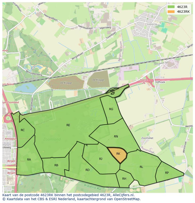 Afbeelding van het postcodegebied 4623 RK op de kaart.