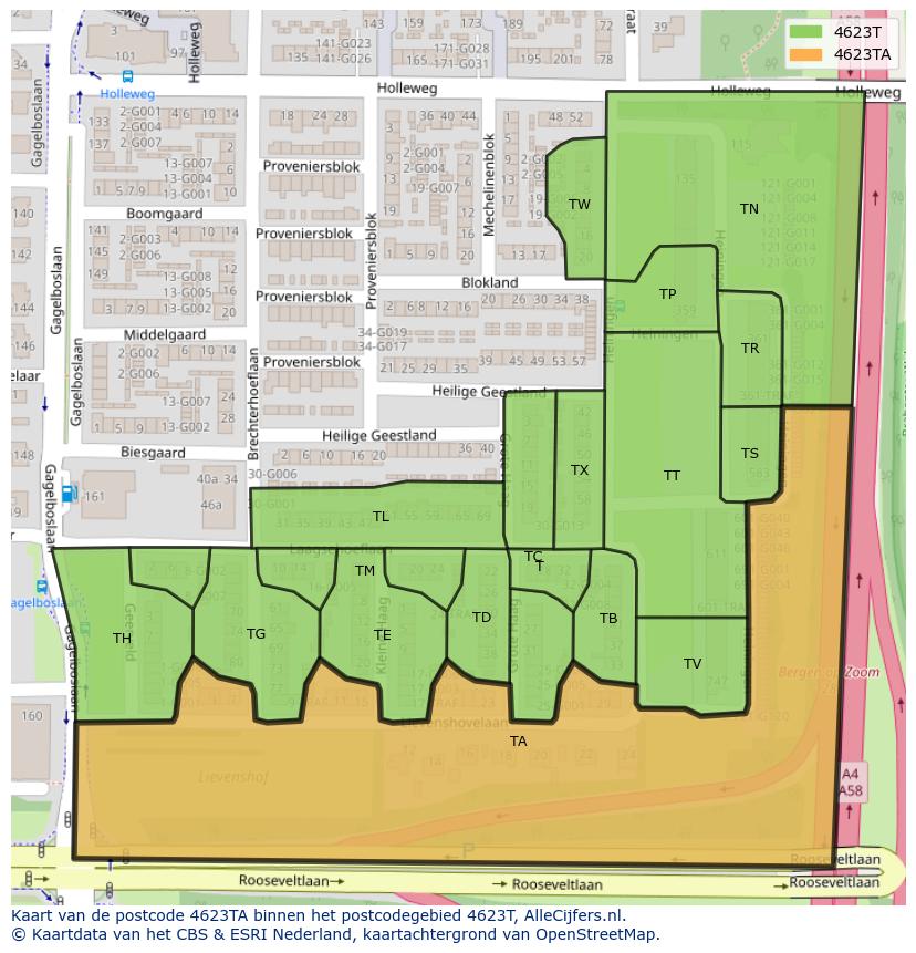 Afbeelding van het postcodegebied 4623 TA op de kaart.