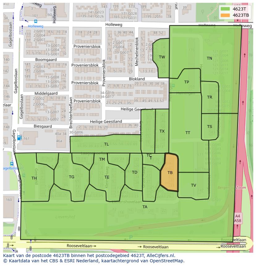 Afbeelding van het postcodegebied 4623 TB op de kaart.