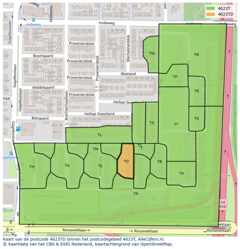Afbeelding van het postcodegebied 4623 TD op de kaart.