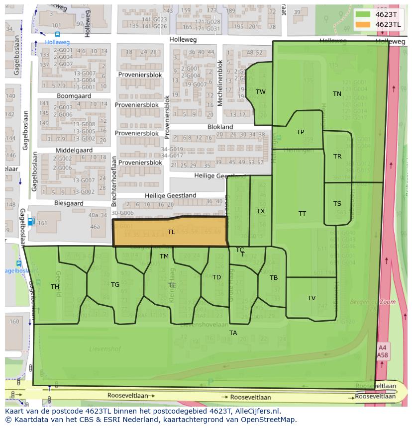 Afbeelding van het postcodegebied 4623 TL op de kaart.