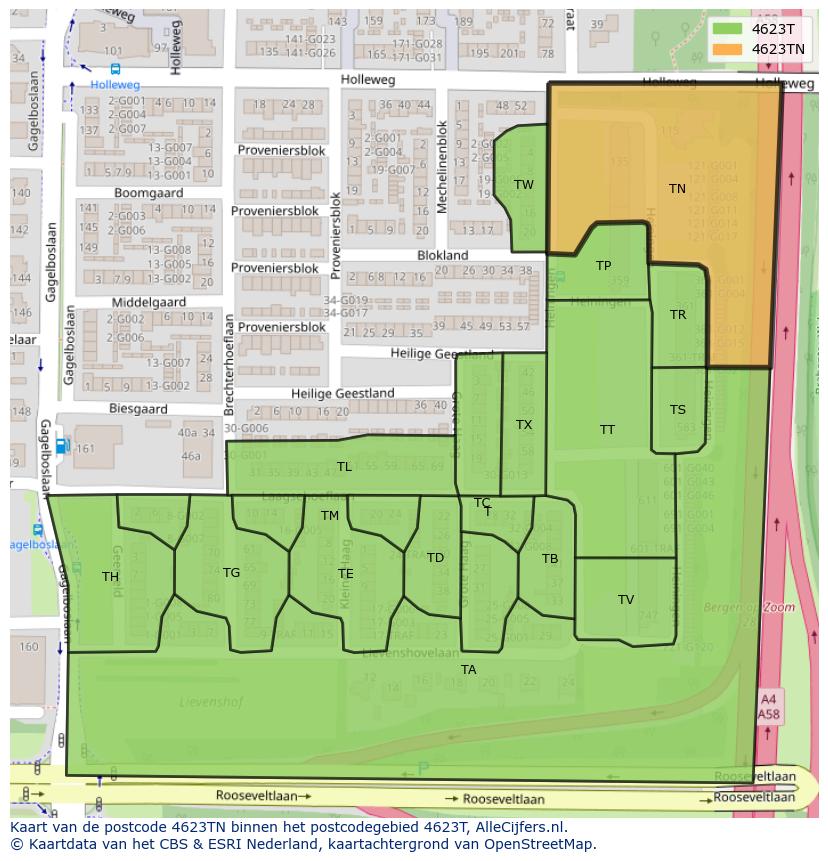 Afbeelding van het postcodegebied 4623 TN op de kaart.