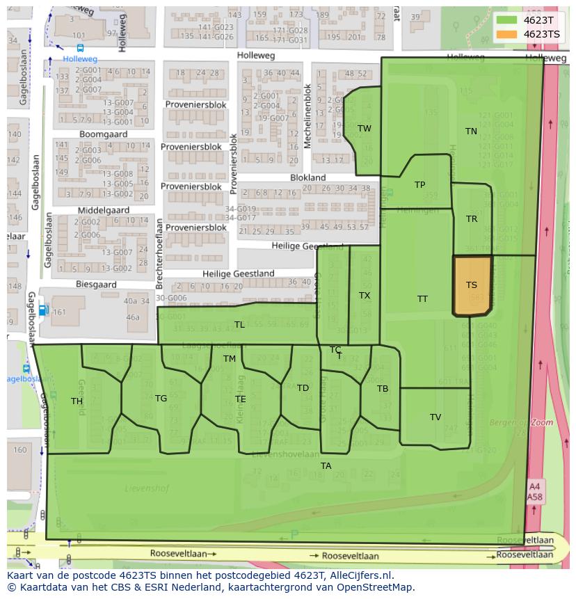 Afbeelding van het postcodegebied 4623 TS op de kaart.