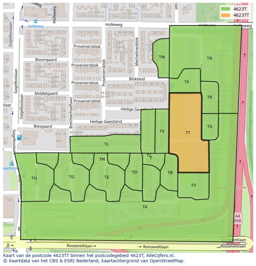 Afbeelding van het postcodegebied 4623 TT op de kaart.