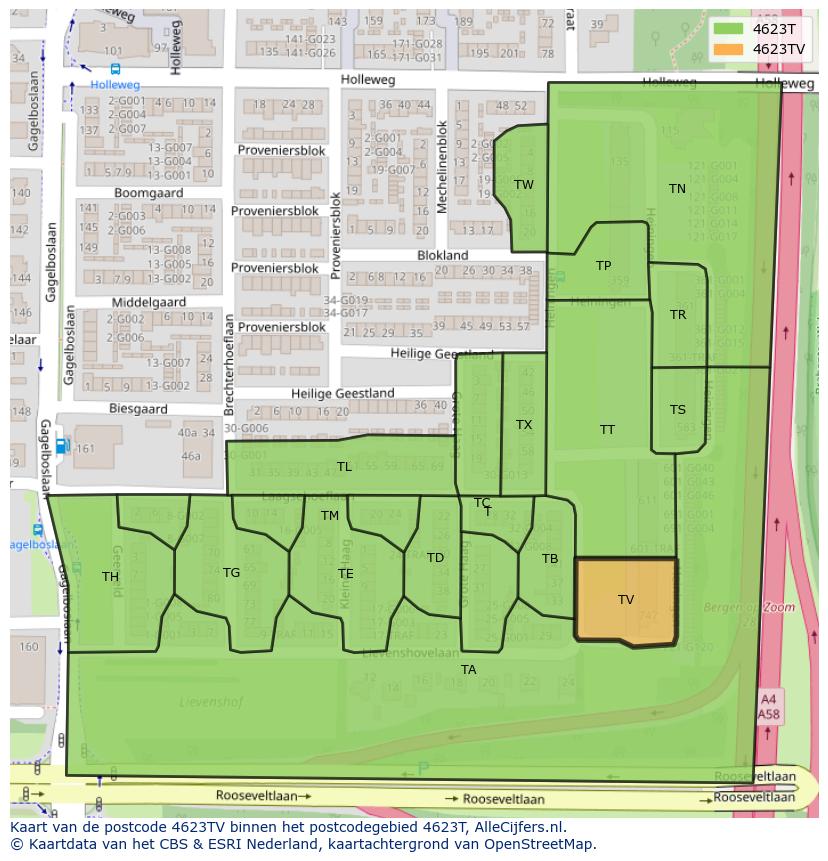 Afbeelding van het postcodegebied 4623 TV op de kaart.
