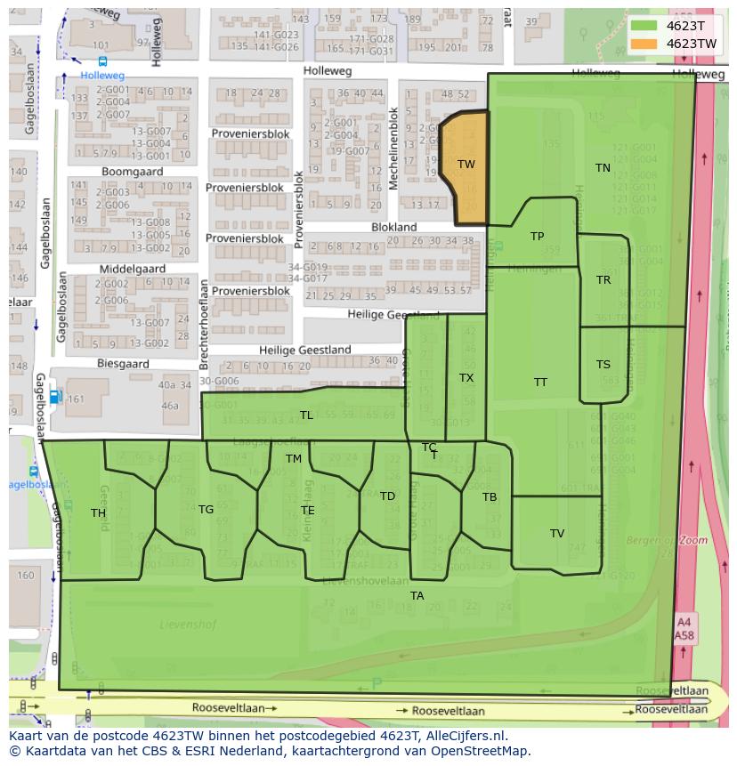 Afbeelding van het postcodegebied 4623 TW op de kaart.