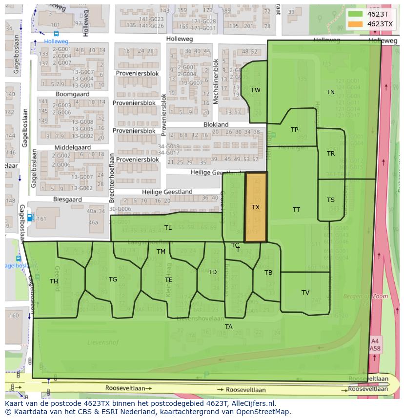 Afbeelding van het postcodegebied 4623 TX op de kaart.