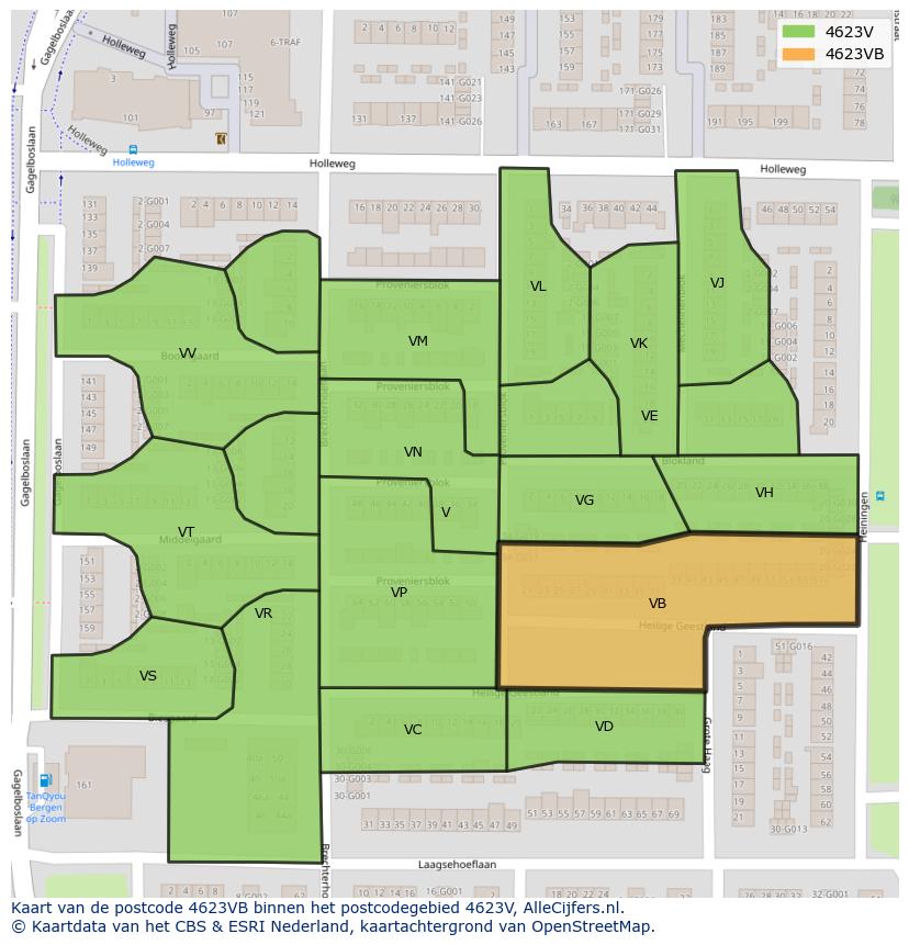 Afbeelding van het postcodegebied 4623 VB op de kaart.