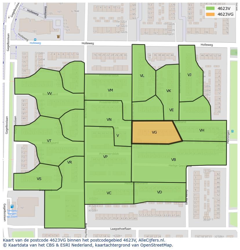 Afbeelding van het postcodegebied 4623 VG op de kaart.