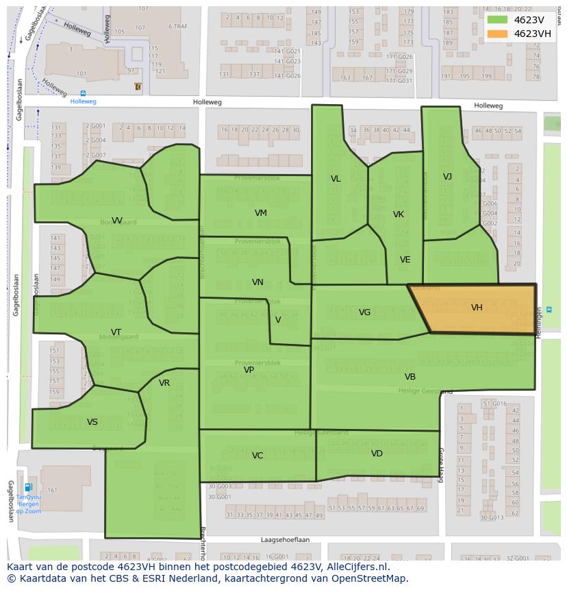 Afbeelding van het postcodegebied 4623 VH op de kaart.