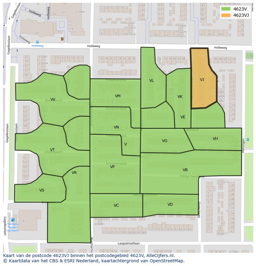 Afbeelding van het postcodegebied 4623 VJ op de kaart.