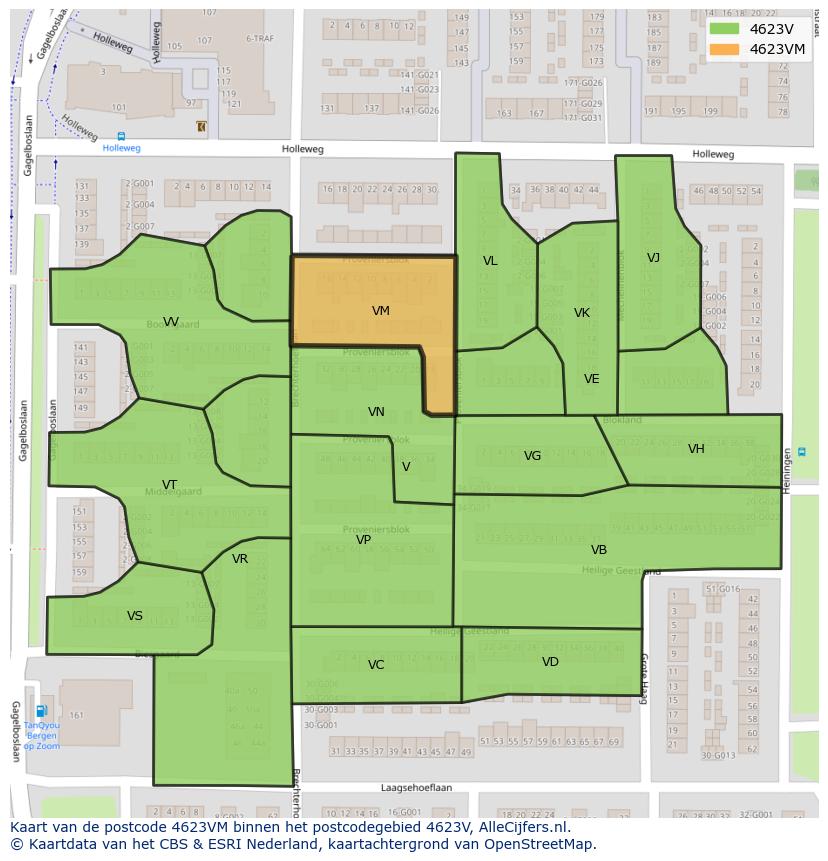 Afbeelding van het postcodegebied 4623 VM op de kaart.