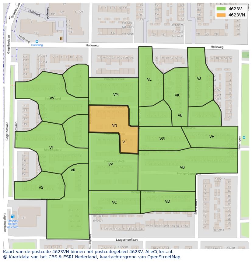 Afbeelding van het postcodegebied 4623 VN op de kaart.