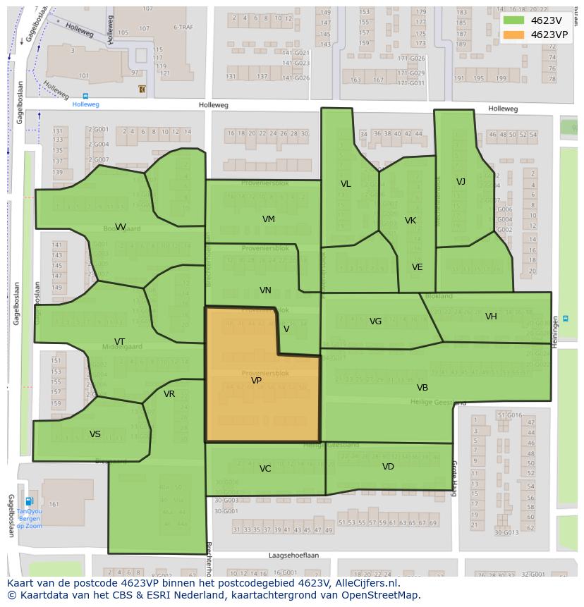Afbeelding van het postcodegebied 4623 VP op de kaart.