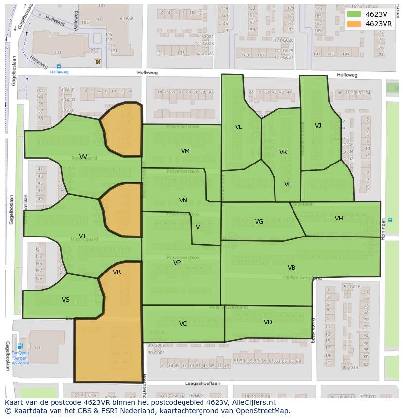 Afbeelding van het postcodegebied 4623 VR op de kaart.