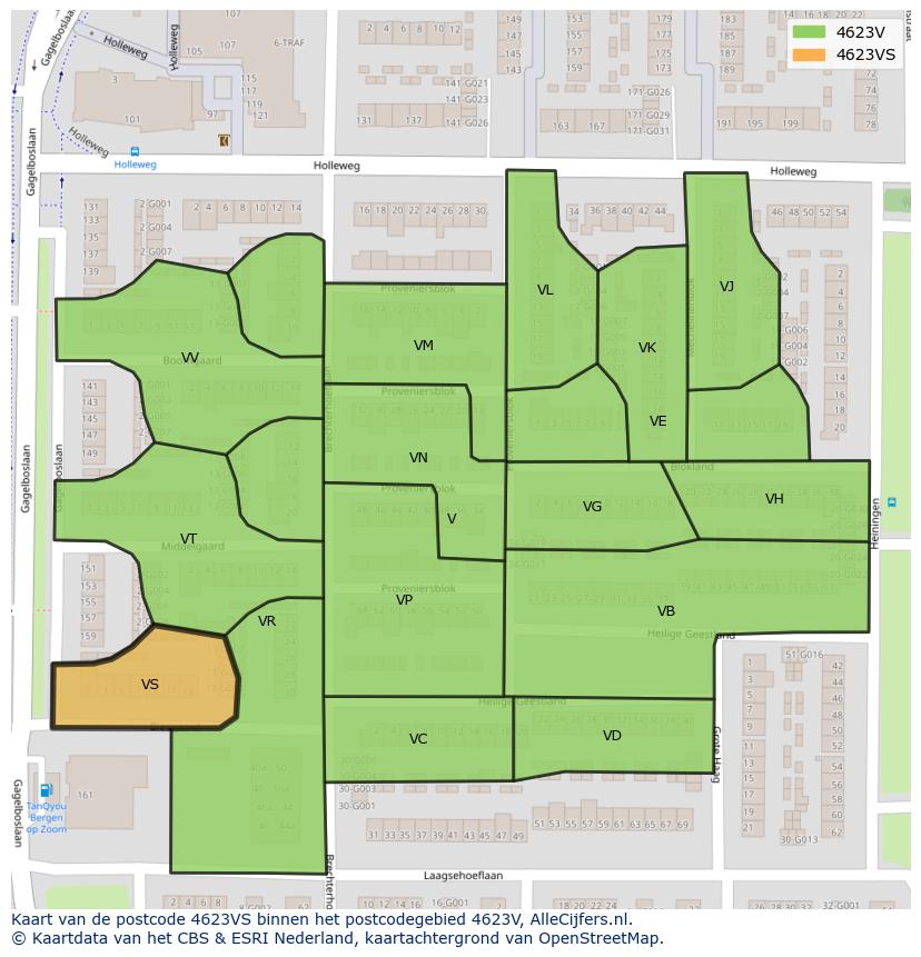 Afbeelding van het postcodegebied 4623 VS op de kaart.