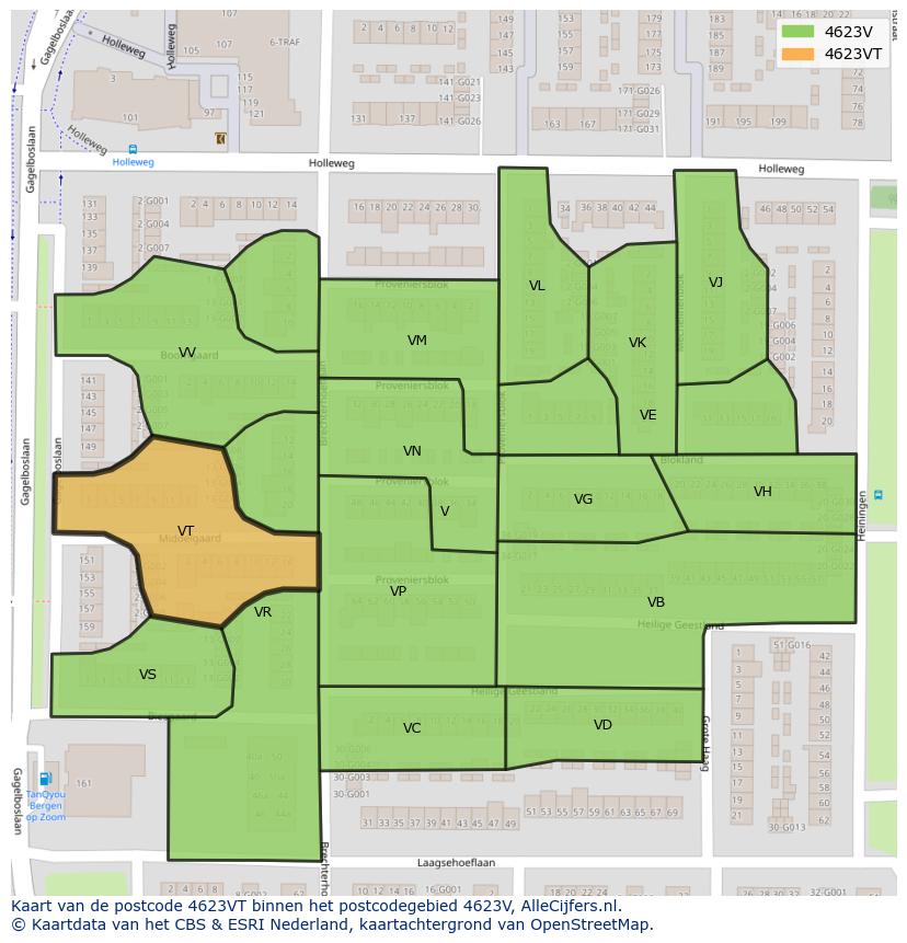 Afbeelding van het postcodegebied 4623 VT op de kaart.