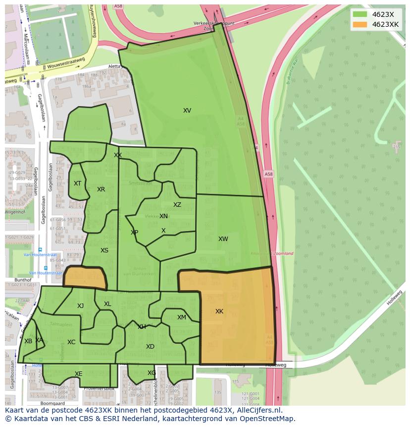 Afbeelding van het postcodegebied 4623 XK op de kaart.