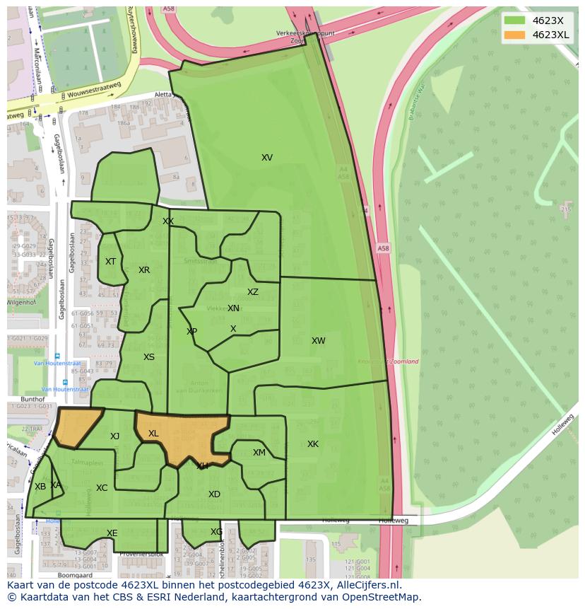 Afbeelding van het postcodegebied 4623 XL op de kaart.