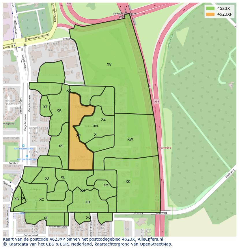 Afbeelding van het postcodegebied 4623 XP op de kaart.