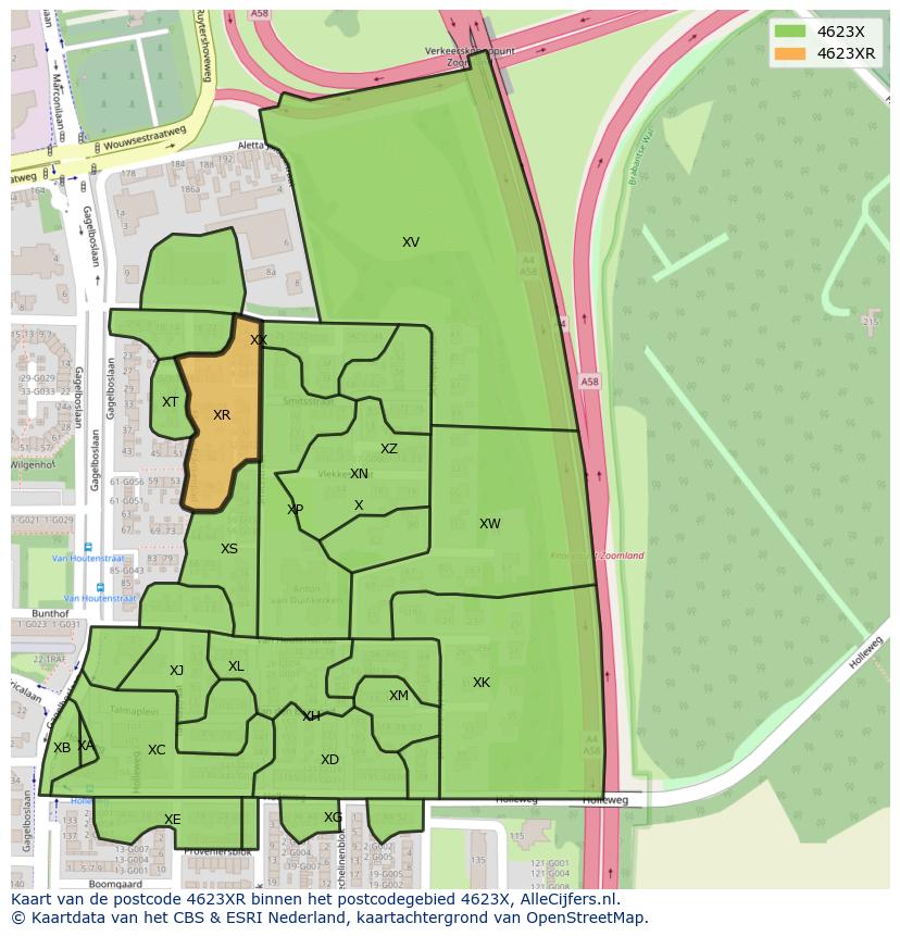 Afbeelding van het postcodegebied 4623 XR op de kaart.