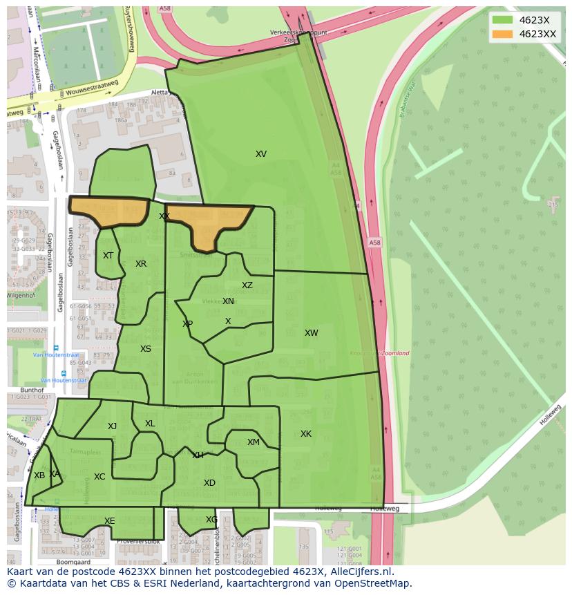 Afbeelding van het postcodegebied 4623 XX op de kaart.