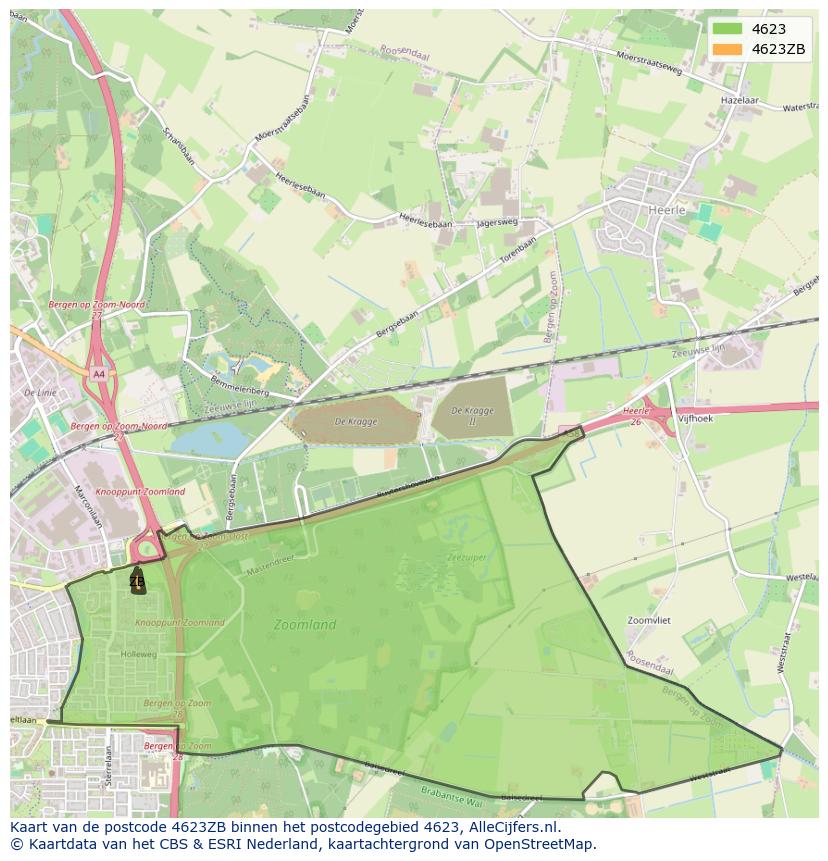 Afbeelding van het postcodegebied 4623 ZB op de kaart.