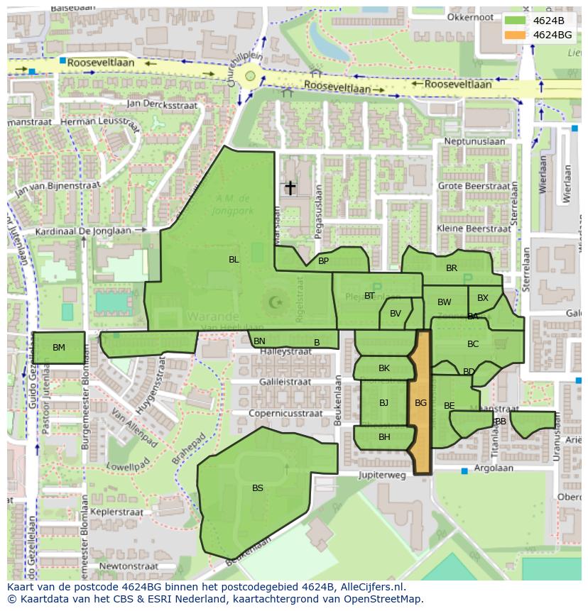 Afbeelding van het postcodegebied 4624 BG op de kaart.
