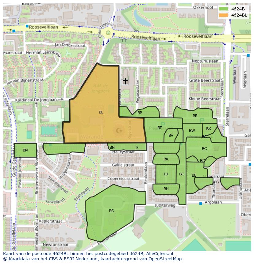 Afbeelding van het postcodegebied 4624 BL op de kaart.