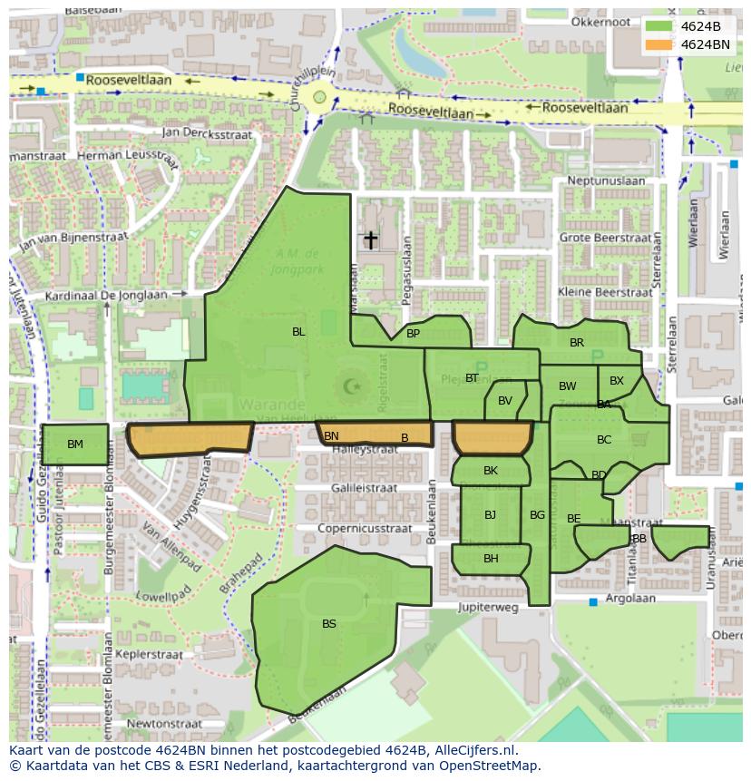Afbeelding van het postcodegebied 4624 BN op de kaart.