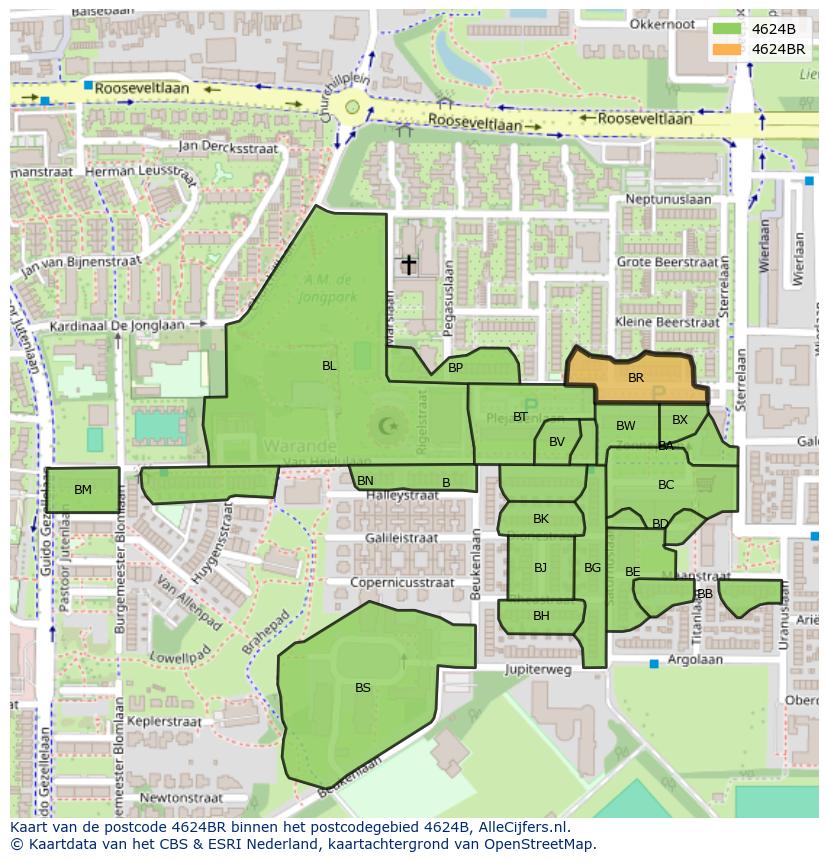 Afbeelding van het postcodegebied 4624 BR op de kaart.