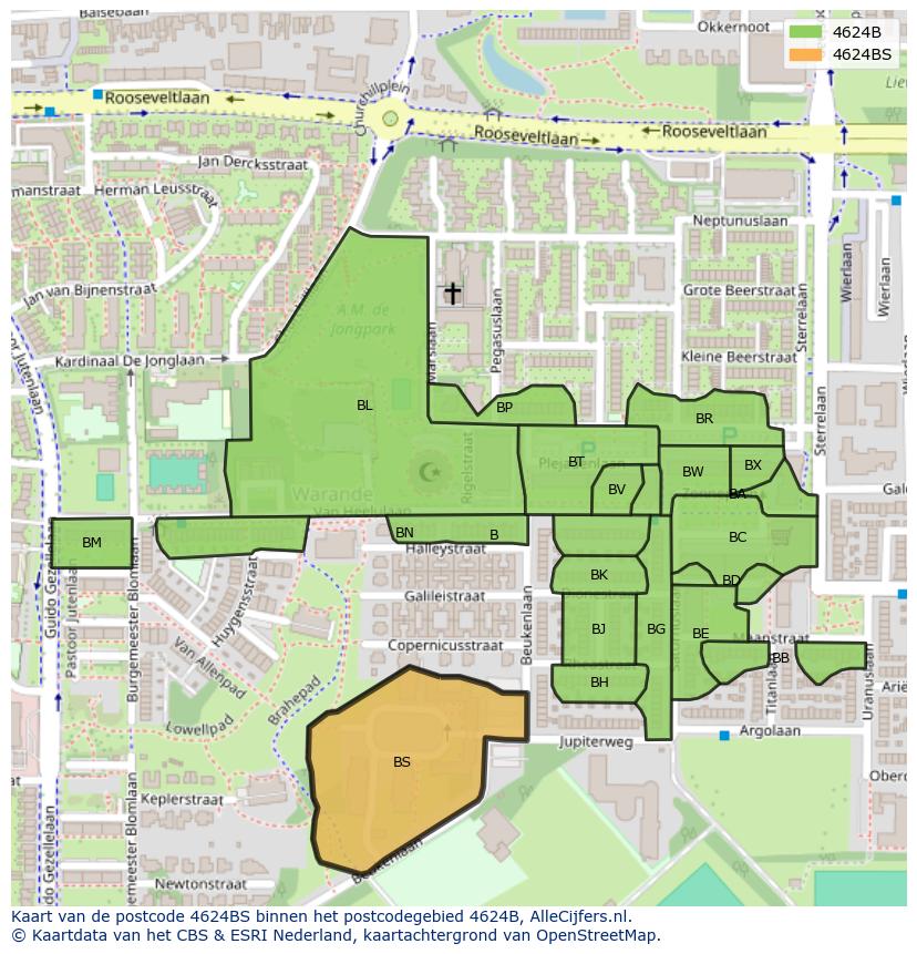 Afbeelding van het postcodegebied 4624 BS op de kaart.