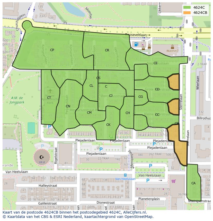 Afbeelding van het postcodegebied 4624 CB op de kaart.