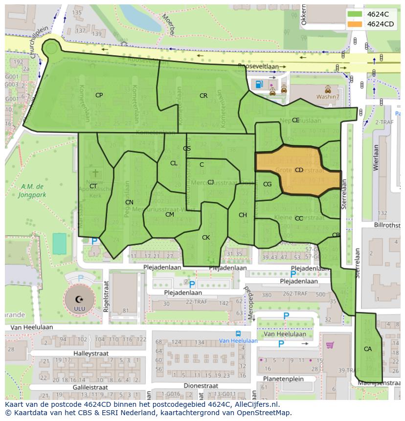 Afbeelding van het postcodegebied 4624 CD op de kaart.