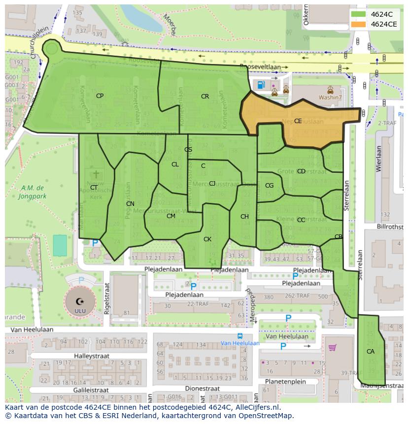 Afbeelding van het postcodegebied 4624 CE op de kaart.
